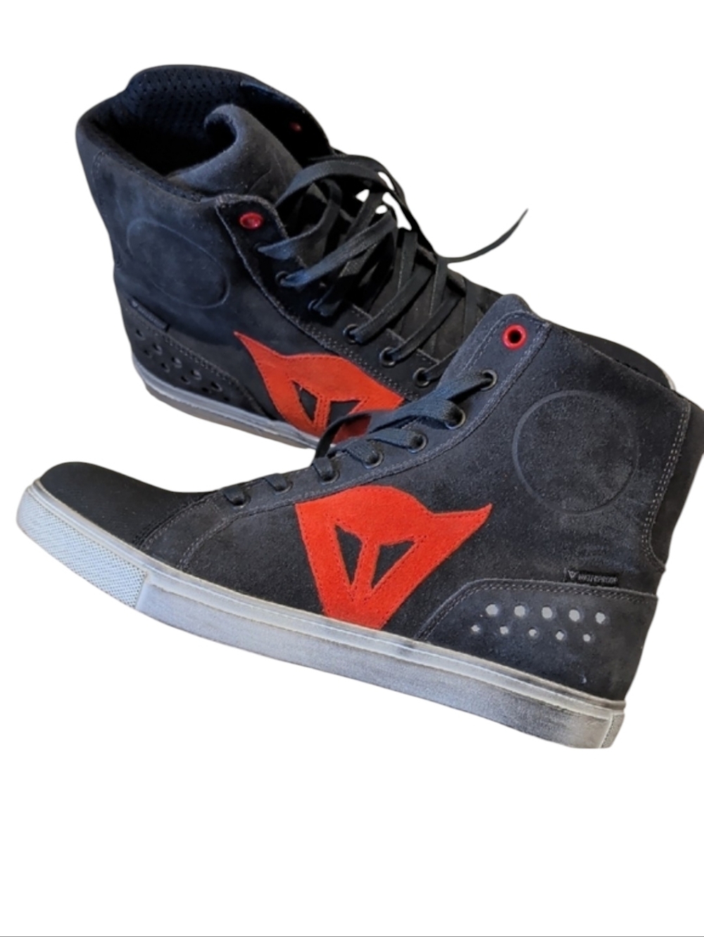 Black and Red High-Top Womens Distressed Motorcycle Sneakers